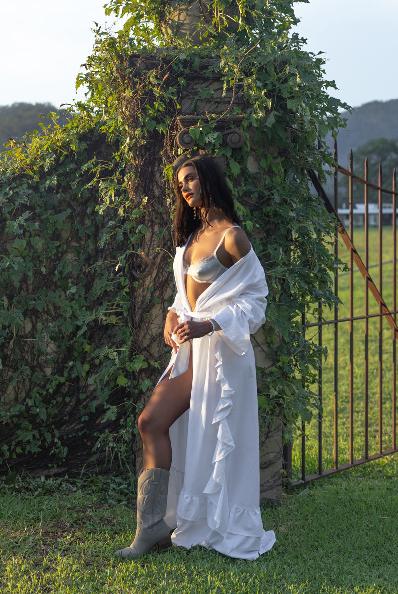 Linen Ruffle Bridal Robe | White Bride Robe
