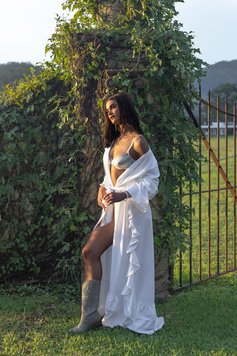 Linen Ruffle Bridal Robe | White Bride Robe