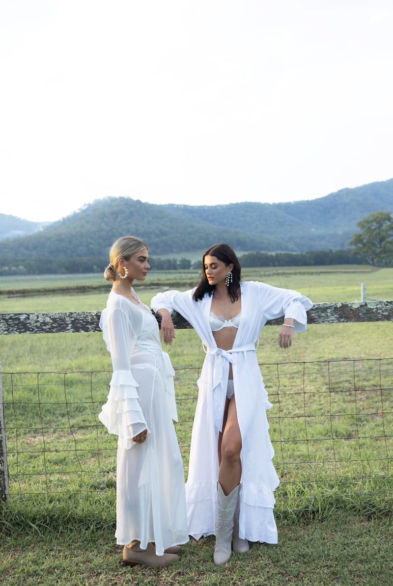 Linen Ruffle Bridal Robe | White Bride Robe