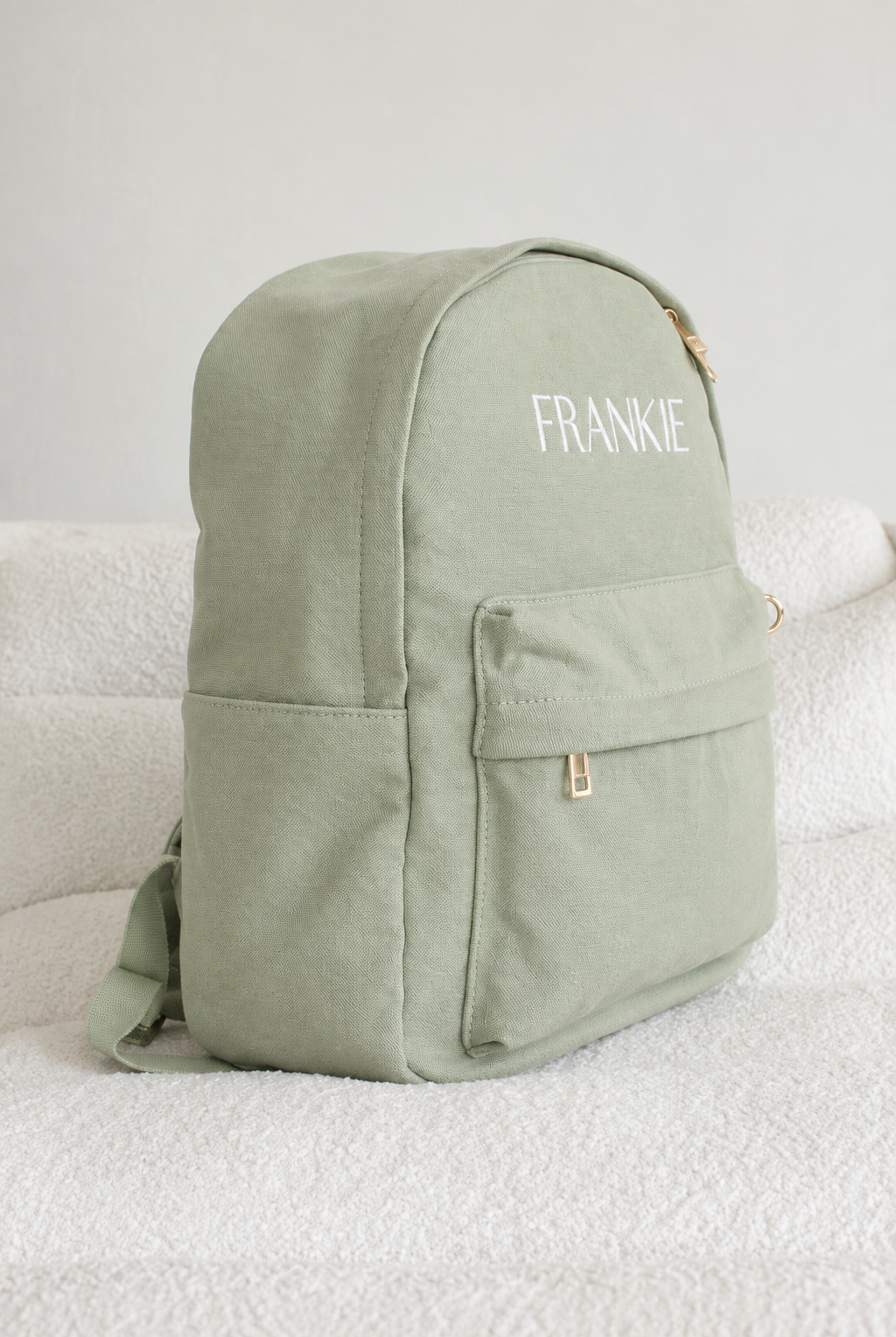 Sage Green Cotton Backpacks with custom name