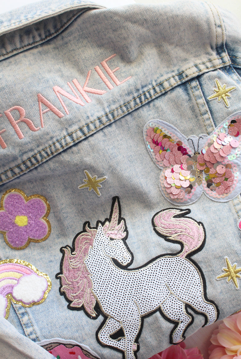 Personalised Girls Denim Jacket with Patches and Name