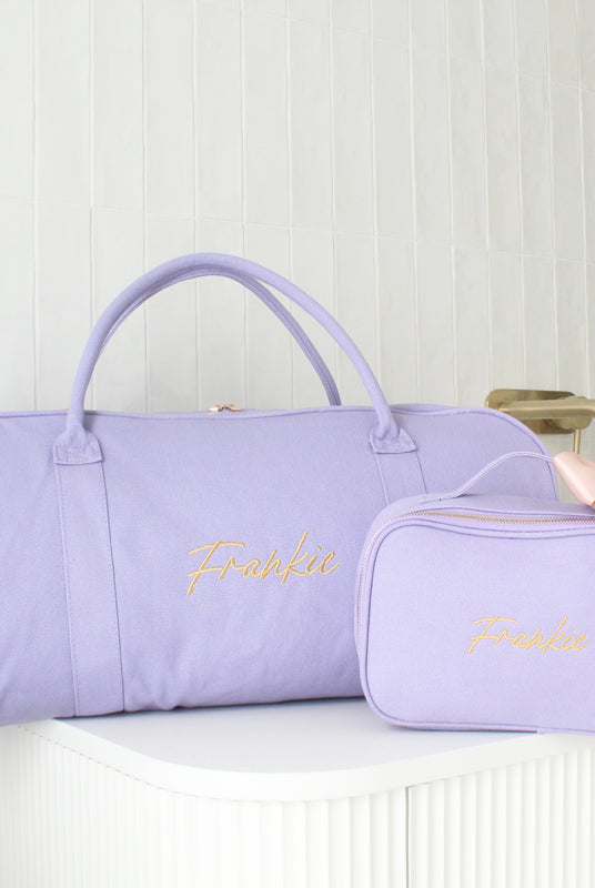 Lilac Purple Personalised Duffle Bag Set | Custom Duffle Bags