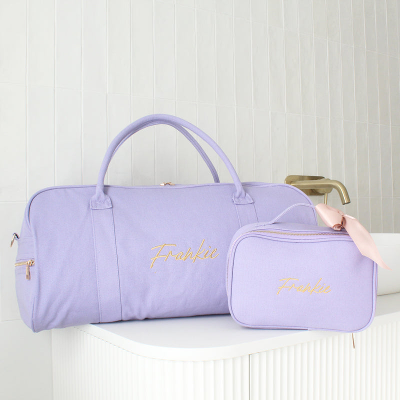 Lilac Purple Personalised Duffle Bag Set | Custom Duffle Bags