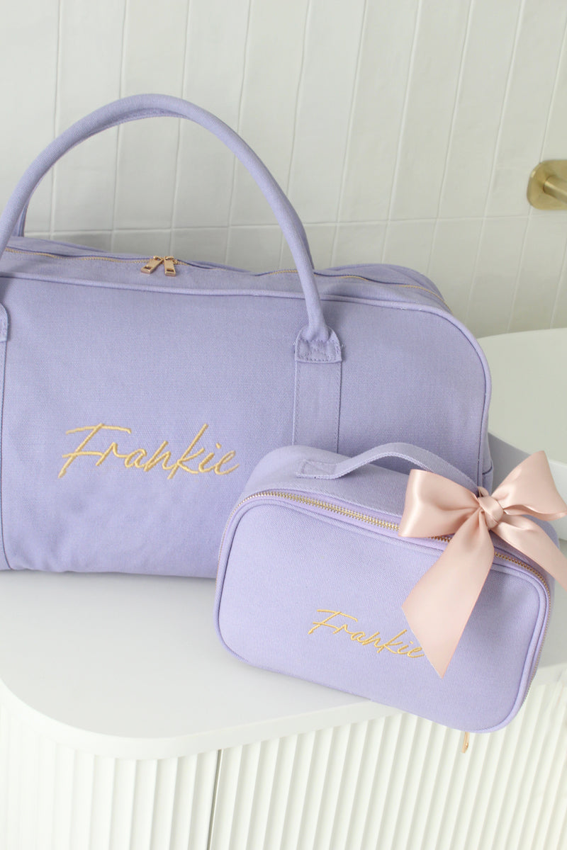 Lilac Purple Personalised Duffle Bag Set | Custom Duffle Bags | Personalised Vanity Bag