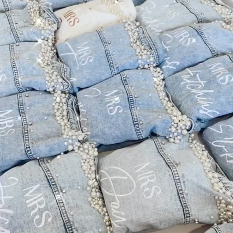 Personalised Bridal Jackets | Custom Made Pearl Denim Jackets