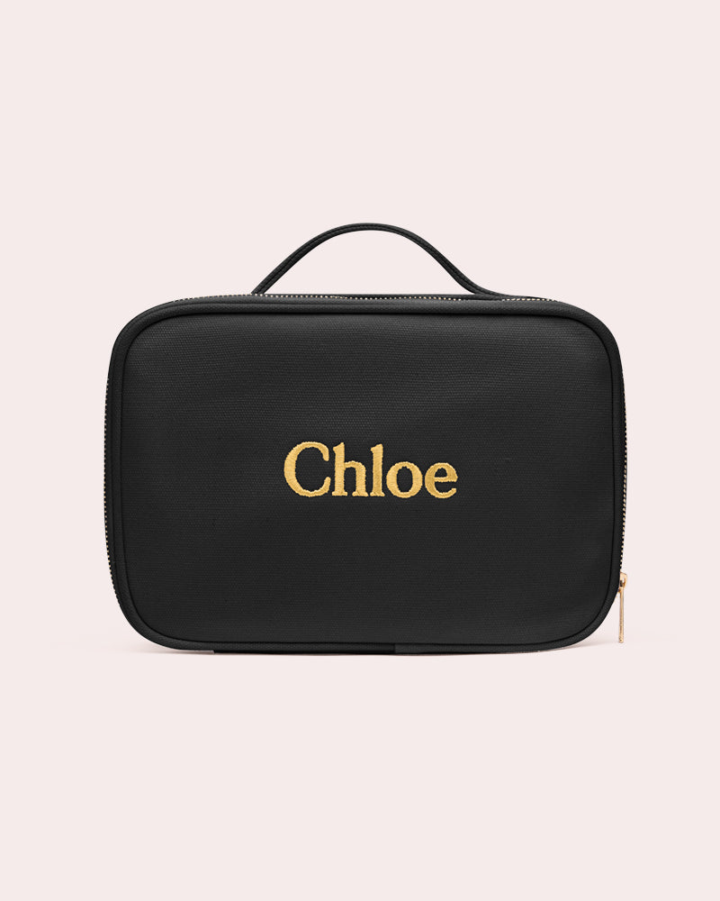 Personalised Black Makeup Case | Monogrammed Vanity Bag