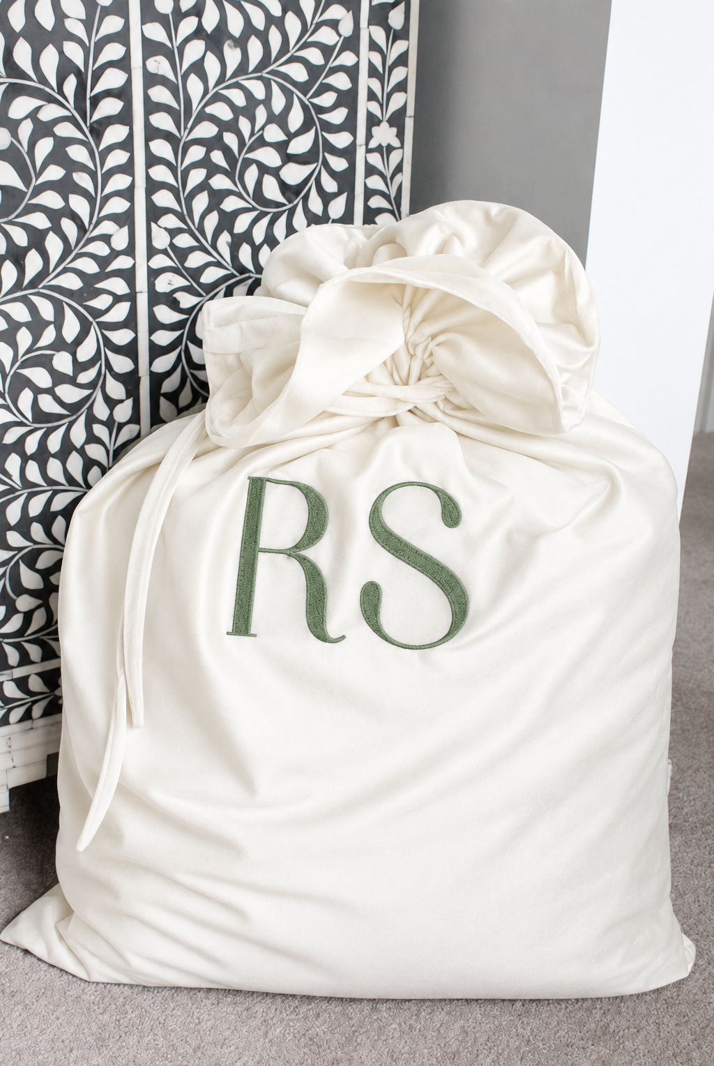 Personalised Christmas Sack with sage embroidery