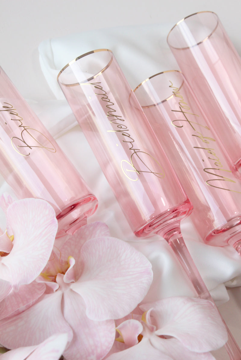 Bridal Party Flutes | Bridesmaid Glasses Australia | Pink Champagne Flutes
