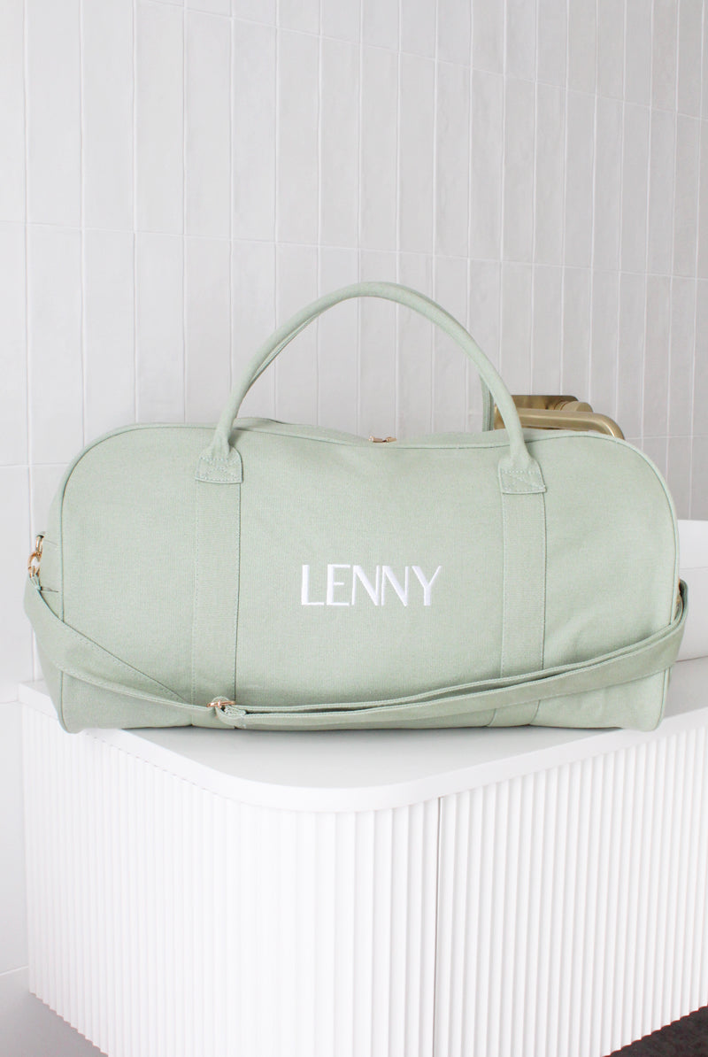 Personalised Duffle Bag Set in Sage Green | Custom Duffle Bags