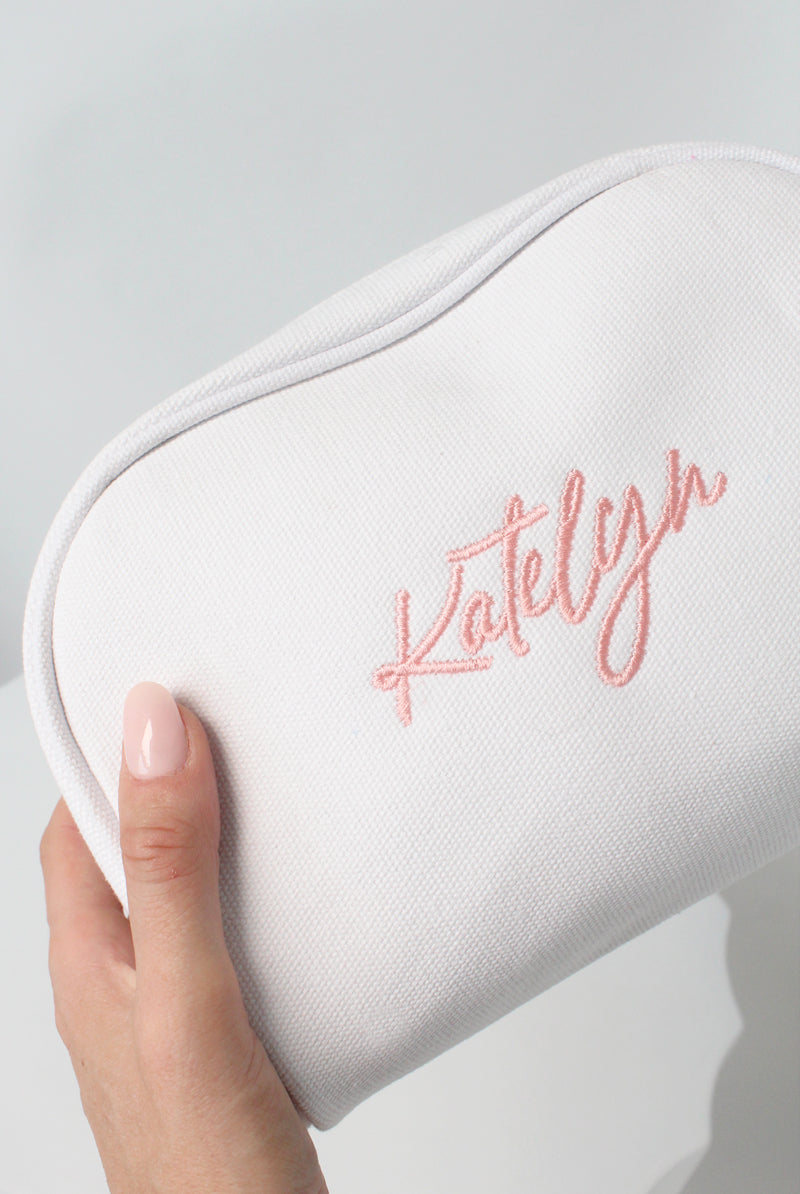 Personalised Makeup Bag White | Embroidered Bags