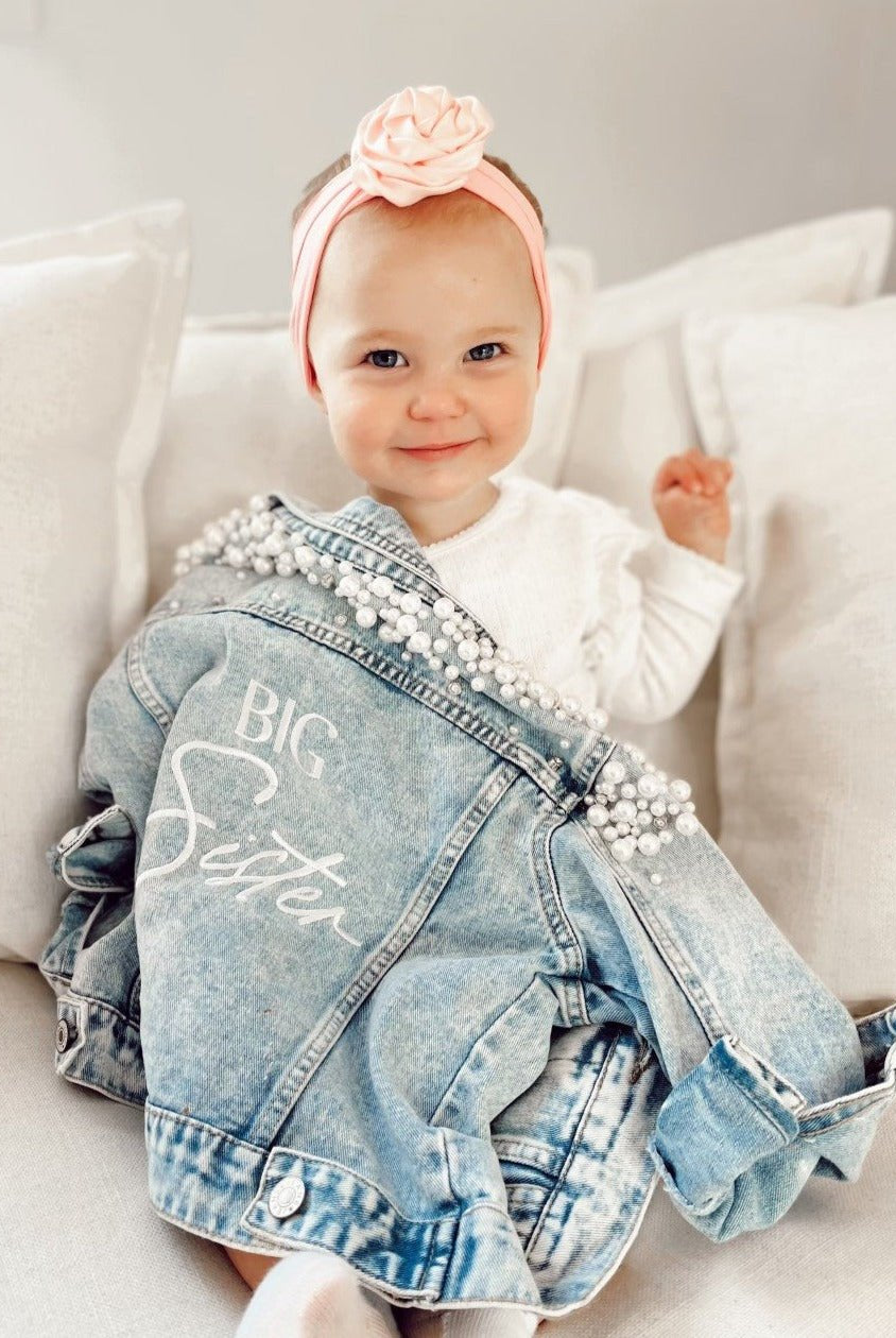 Personalised kids pearl denim jacket | Miss Poppy Design
