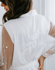 Keira Pearl Lace Sleeve White Robe