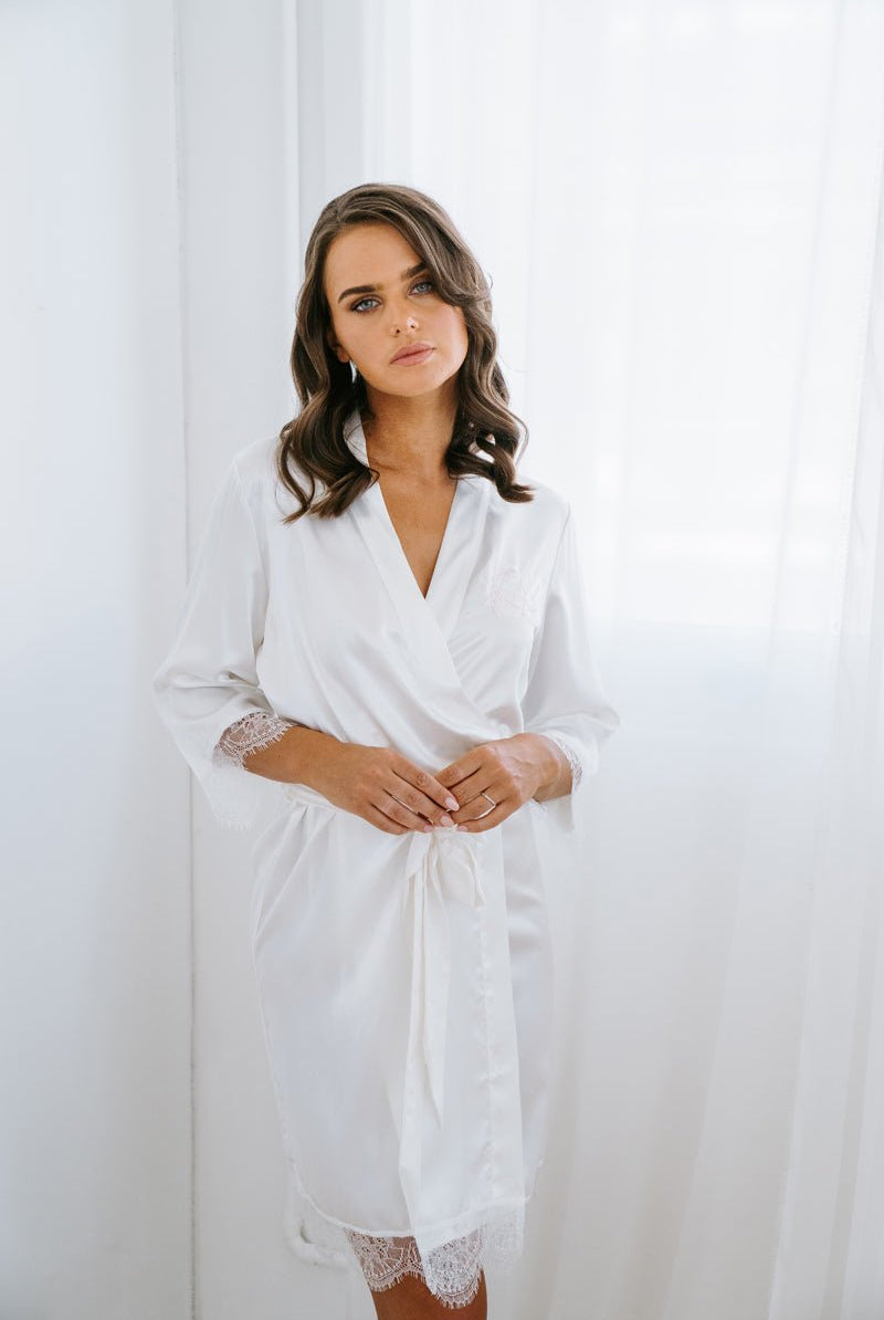 White Bridal Robe | White Lace Robe | Wedding Day Robe for the Bride