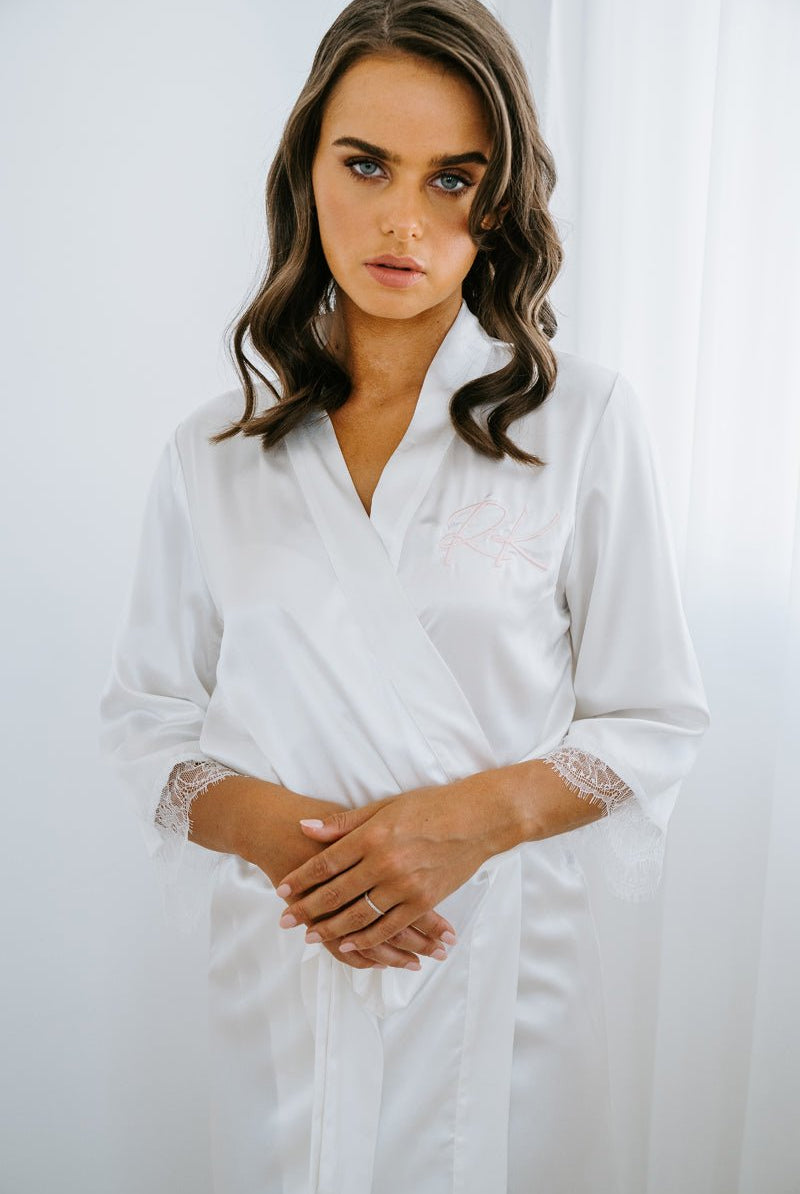 White Bridal Robe | White Lace Robe | Wedding Day Robe for the Bride