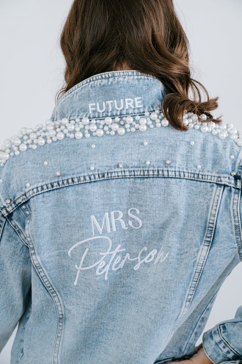 Custom Denim Jacket. Bride Denim Jacket Rhinestone Monogram 