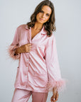 Feather Trim Pyjama Set | Dusty Rose