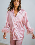 Feather Trim Pyjama Set | Dusty Rose