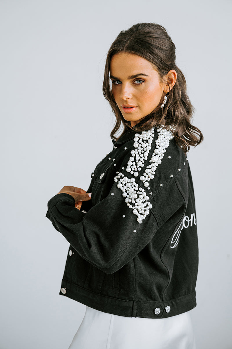 Black Pearl Denim Jacket | Bridal Jacket | Bridal Denim Jacket