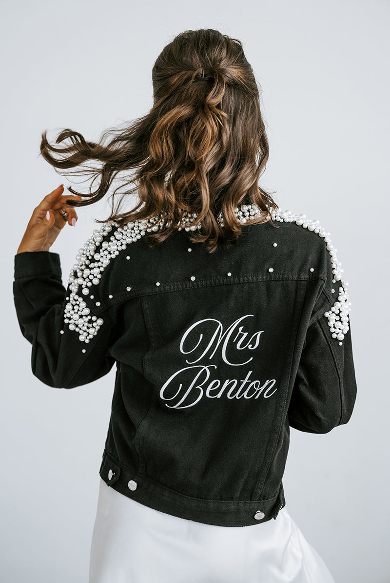 Black Pearl Denim Jacket | Bridal Jacket | Bridal Denim Jacket