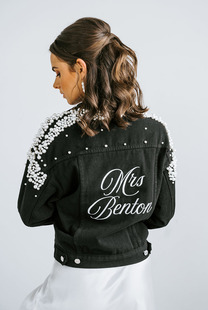 Black Pearl Denim Jacket | Bridal Jacket | Bridal Denim Jacket