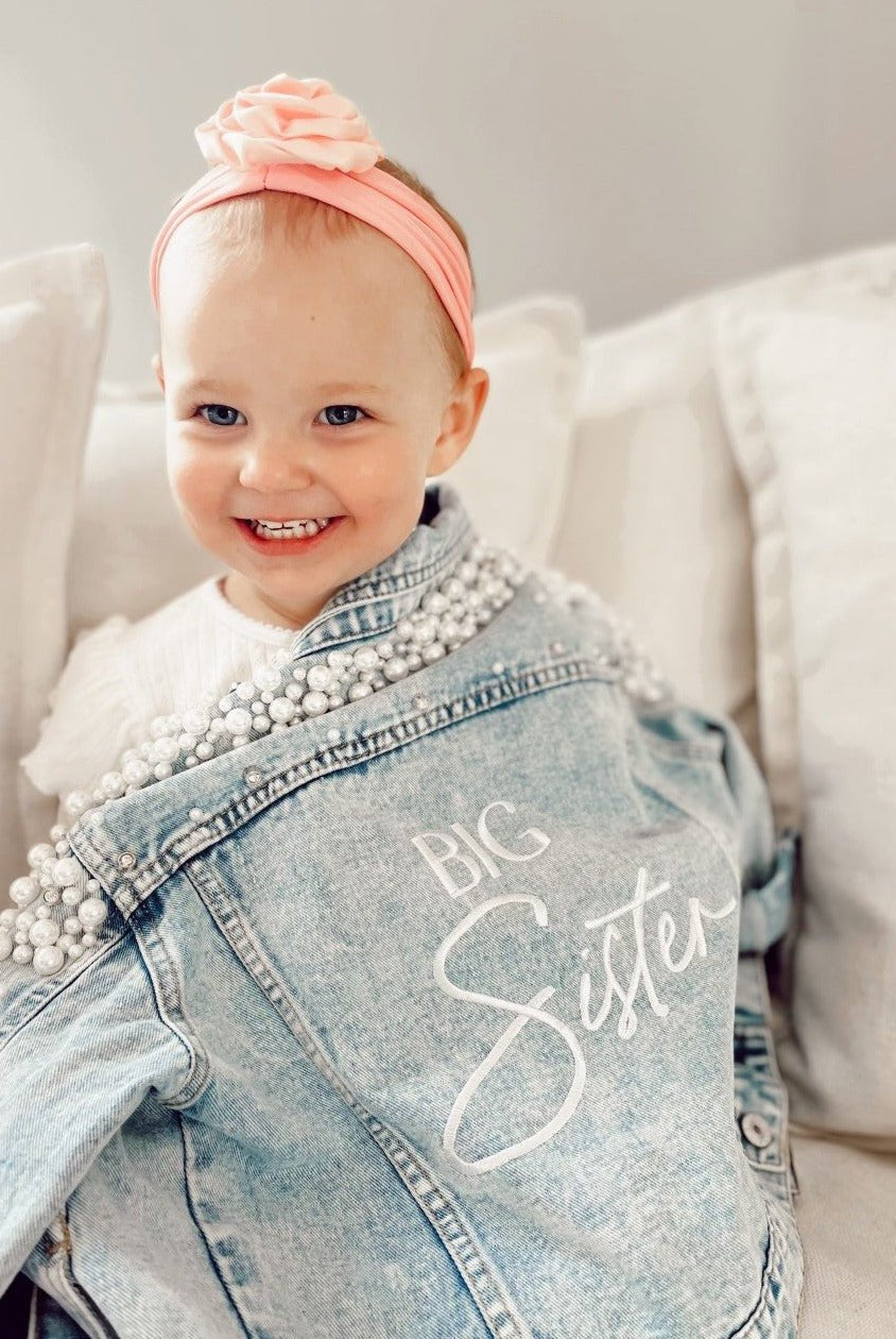 Personalised Kids Jacket | Kids Pearl Denim Jacket | Flower Girl Jacket