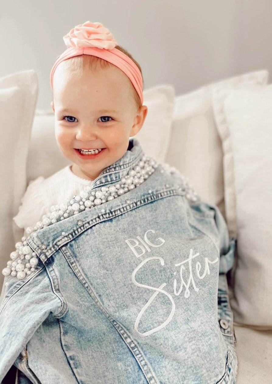 Personalised Kids Jacket | Kids Pearl Denim Jacket | Flower Girl Jacket