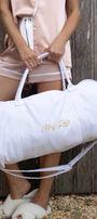Custom Duffle Bag in White | Personalised White Duffle Bag | Bridesmaid Duffle Bags