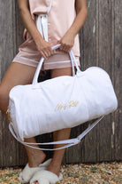 Custom Duffle Bag in White | Personalised White Duffle Bag | Bridesmaid Duffle Bags