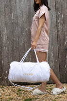 Custom Duffle Bag in White | Personalised White Duffle Bag | Bridesmaid Duffle Bags