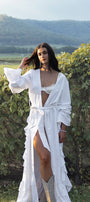 Linen Ruffle Bridal Robe | White Bride Robe