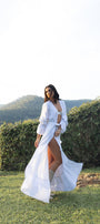 Linen Ruffle Bridal Robe | White Bride Robe