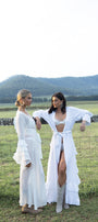 Linen Ruffle Bridal Robe | White Bride Robe