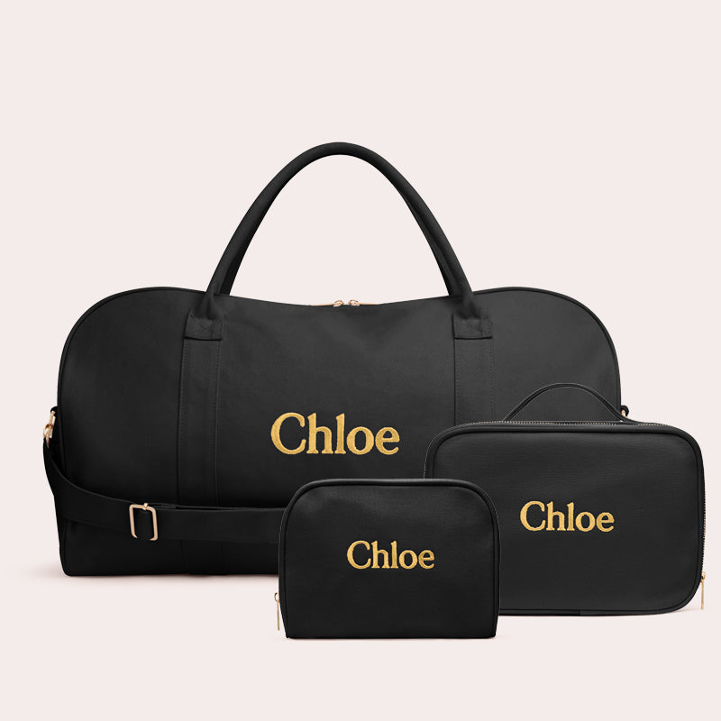 Black Personalised Overnight Bag Set