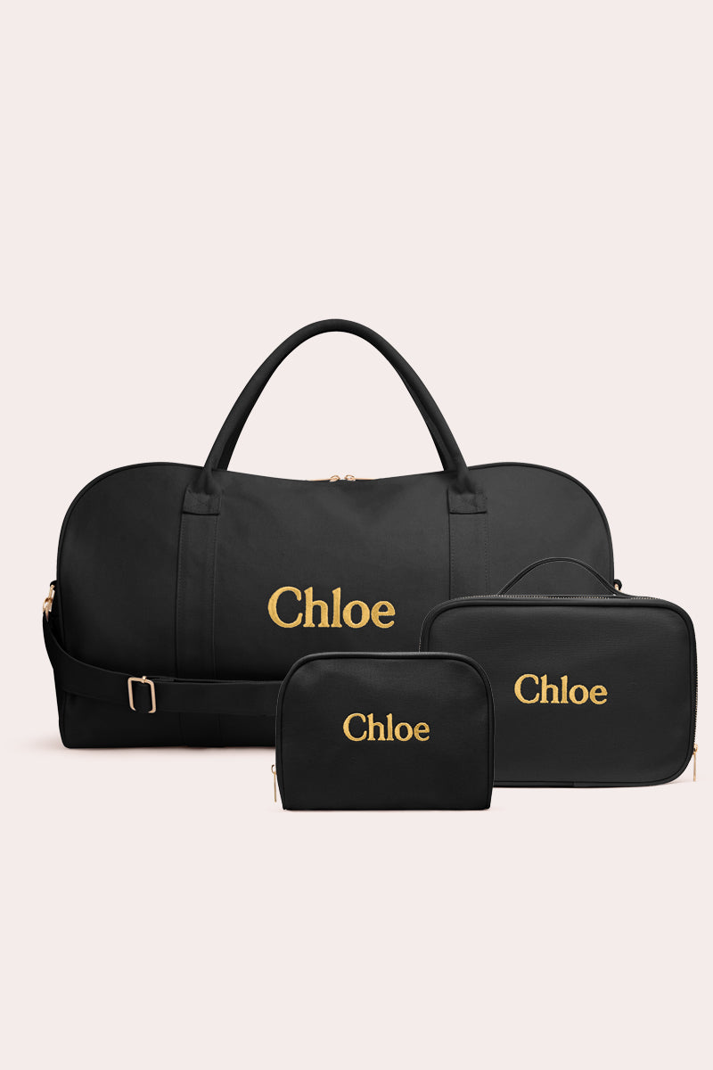 Black Personalised Overnight Bag Set