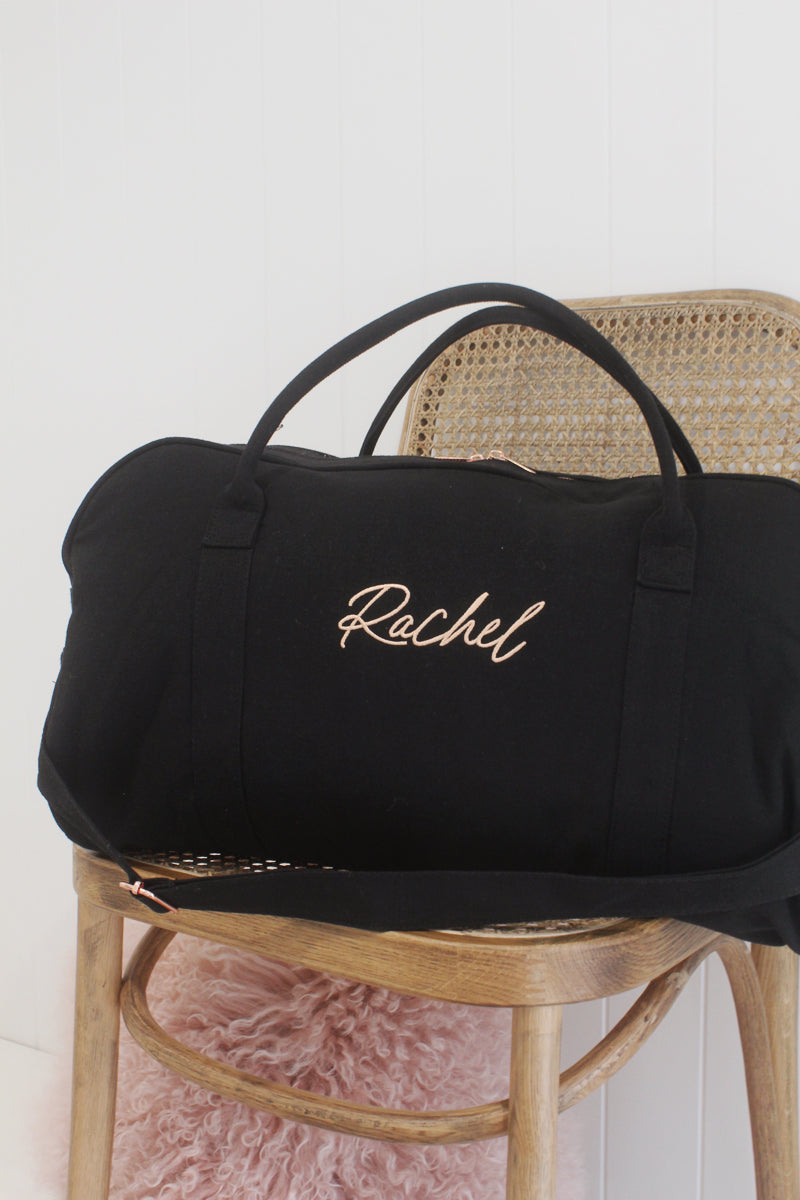 Personalised Duffle Bag | Black Customised Overnight Bag | Gym Bag with Monogram