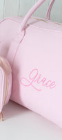 Personalised pink duffle bag with name