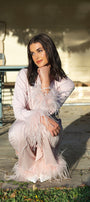 Blush feather trim pyjama set | Feather Bridal Pyjamas