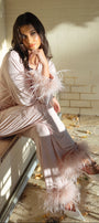 Blush feather trim pyjama set | Feather Bridal Pyjamas
