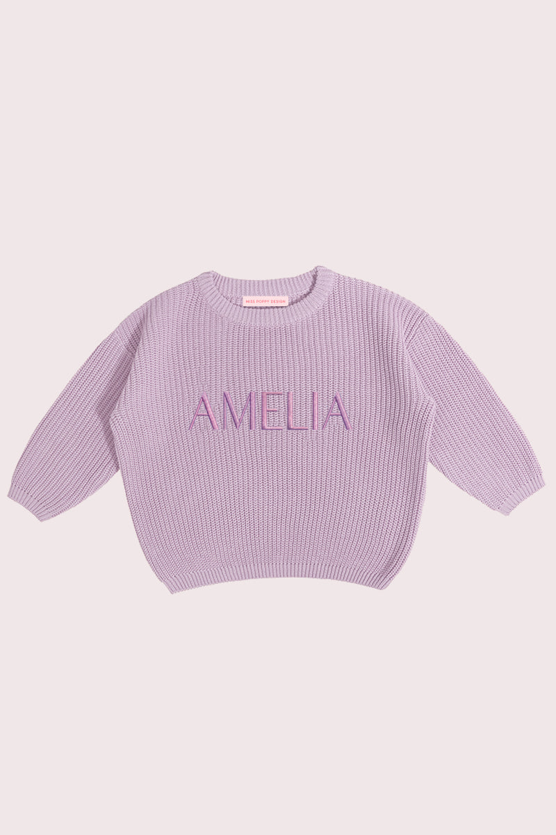 Personalised Kids Knitted Jumper Lilac