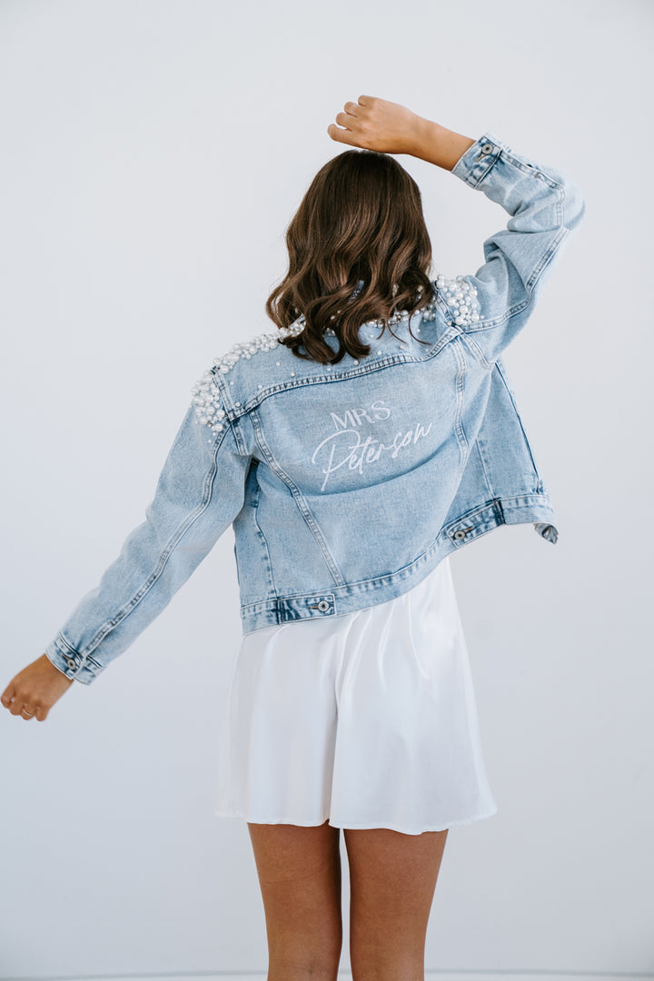 Bride Denim Jacket | Jacket for Brides | Bridal Jackets | Personalised pearl jackets