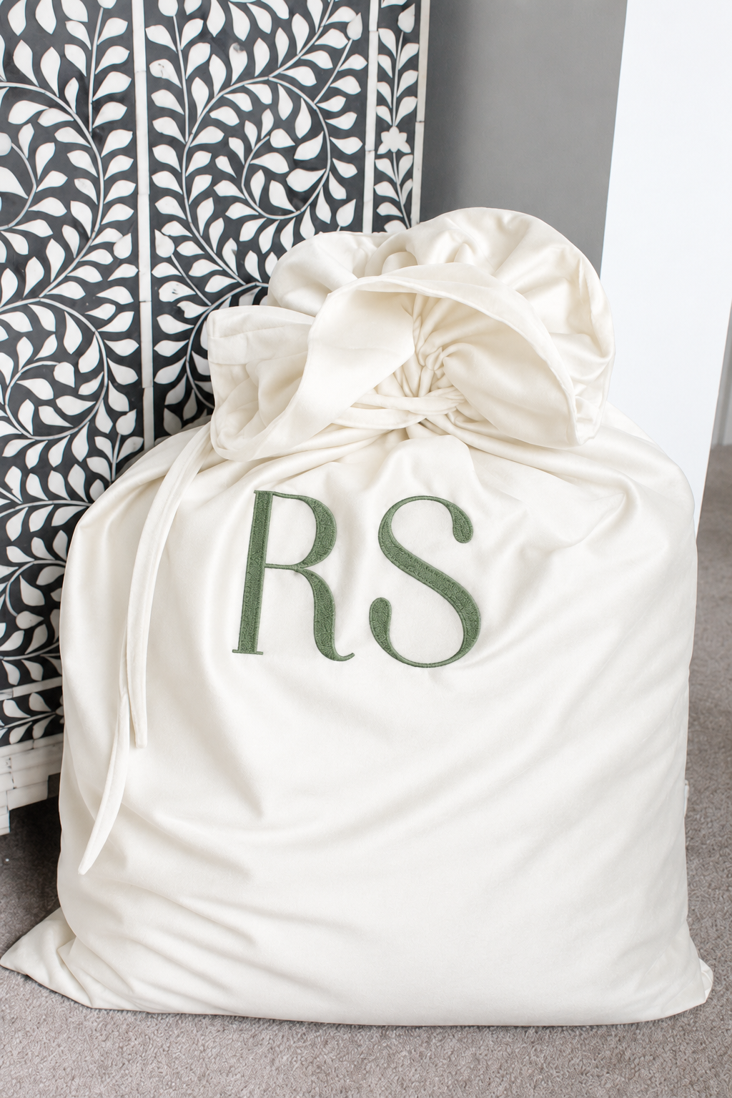 Personalised Christmas Sack with sage embroidery