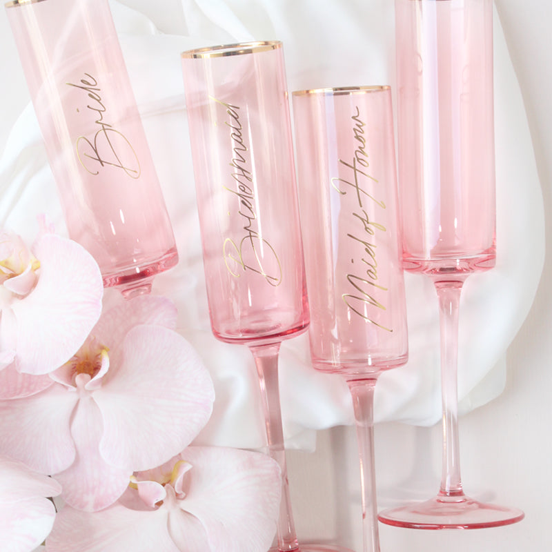 Bridal Party Flutes | Bridesmaid Glasses Australia | Pink Champagne Flutes