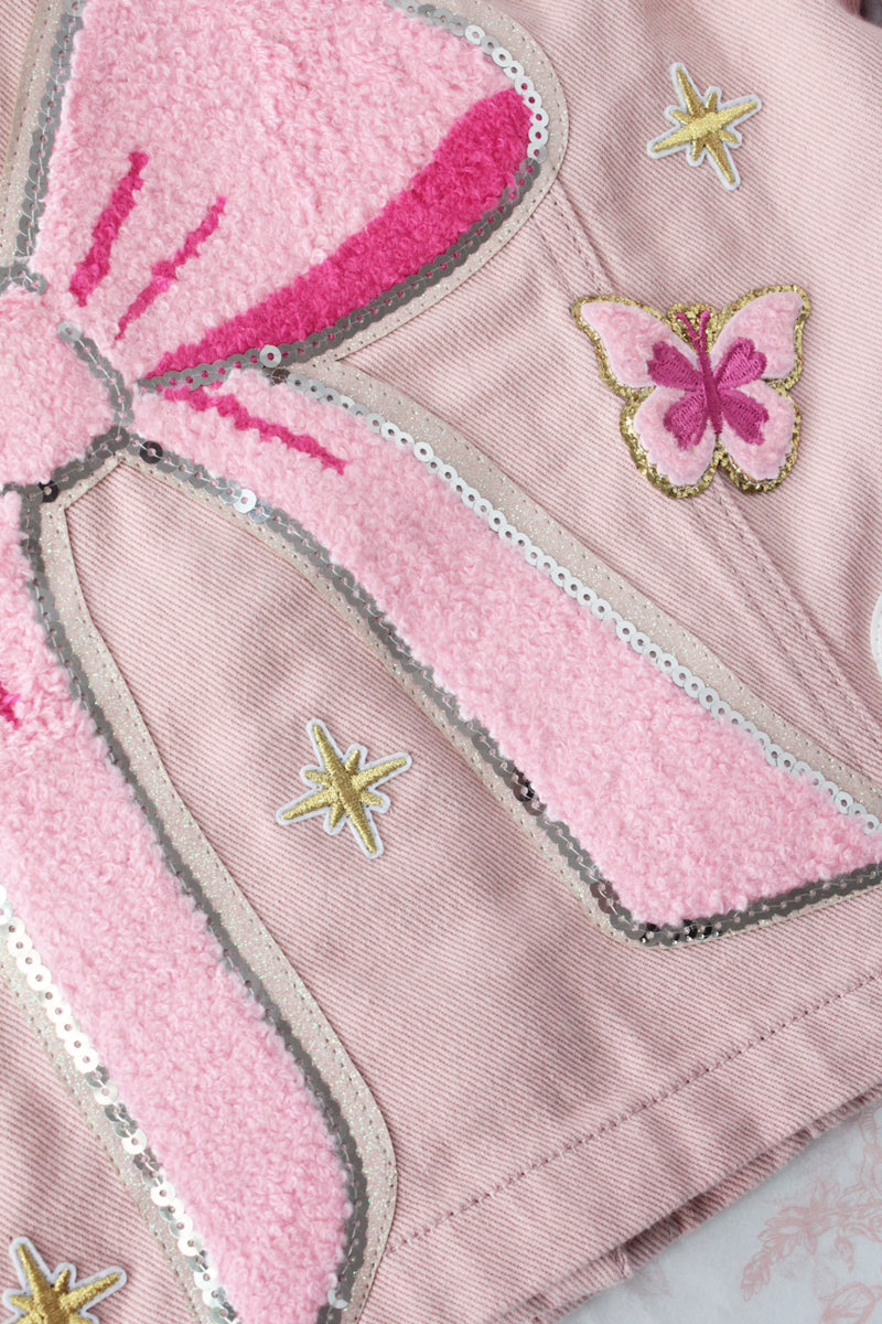 Personalised Patch Denim Jacket Rose Pink