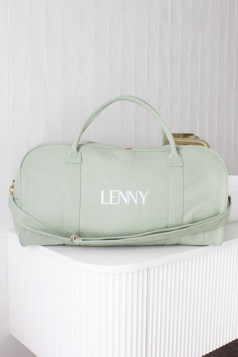 Personalised Duffle Bag Set in Sage Green | Custom Duffle Bags