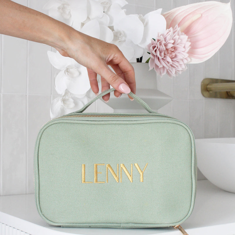 Sage Green Vanity Case | Personalised Bag | Custom Toiletry Bag
