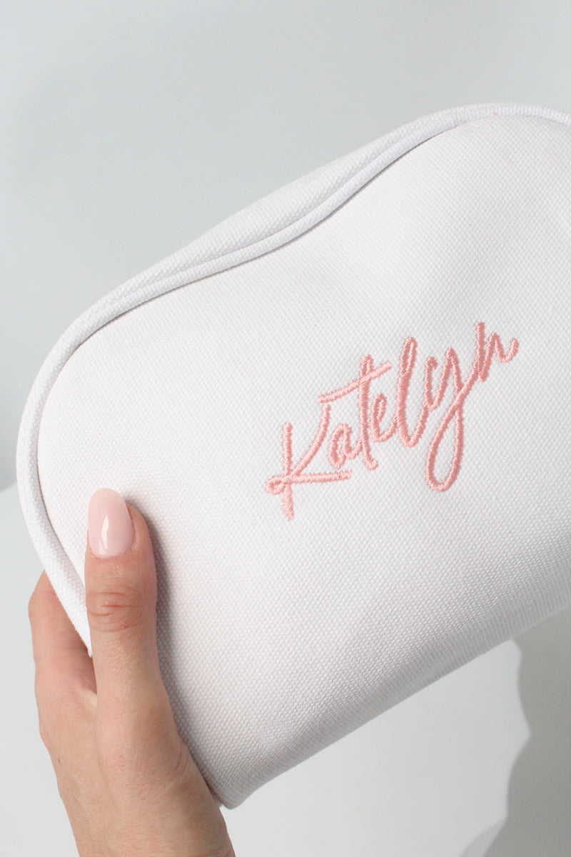 Personalised Makeup Bag White | Embroidered Bags