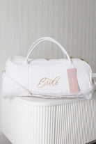 Custom Duffle Bag in White | Personalised White Duffle Bag | Bridesmaid Duffle Bags