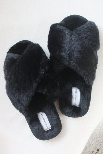 Fluffy Slippers - Black