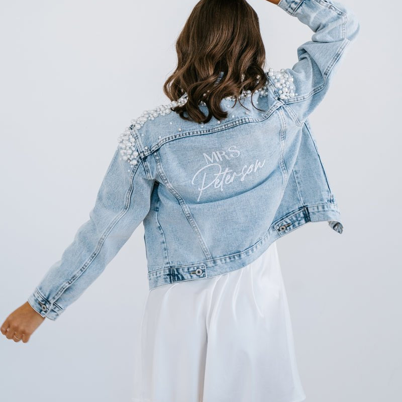 Bride Denim Jacket | Bridal Denim Jacket | Personalised Pearl Denim Jacket | Miss Poppy Design