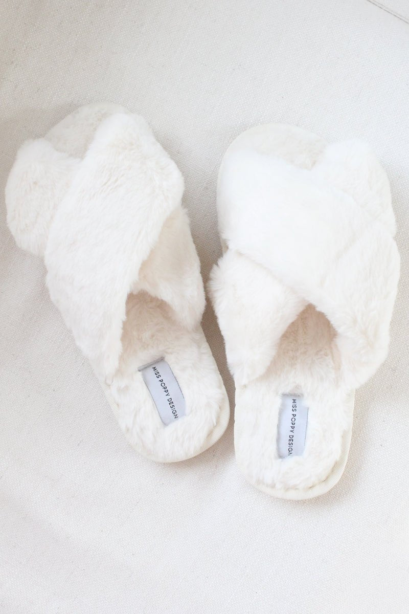 Fluffy Bridal Slippers - White